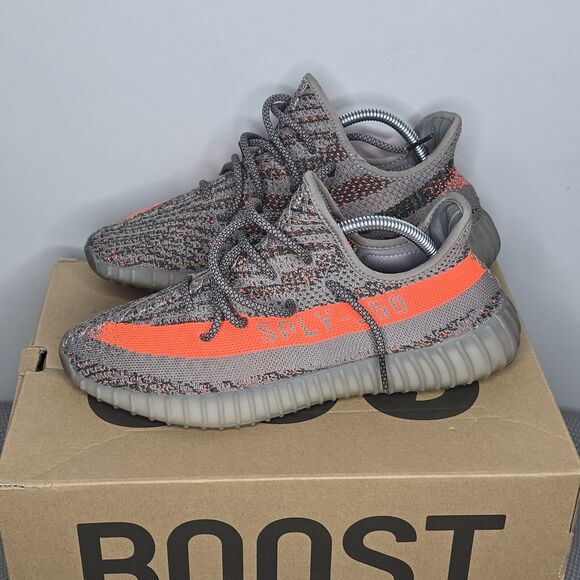 Yeezy Knit Sneakers with Orange Stripe